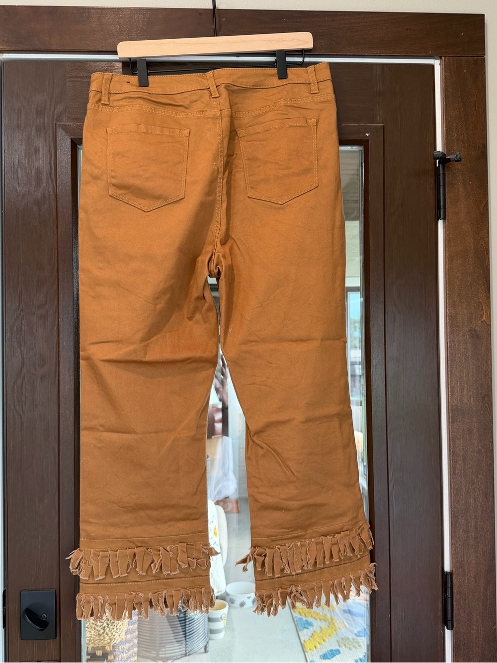 Women's John Mark Rust Fringe-Hem Wide Leg Jeans - Picture 2 of 3
